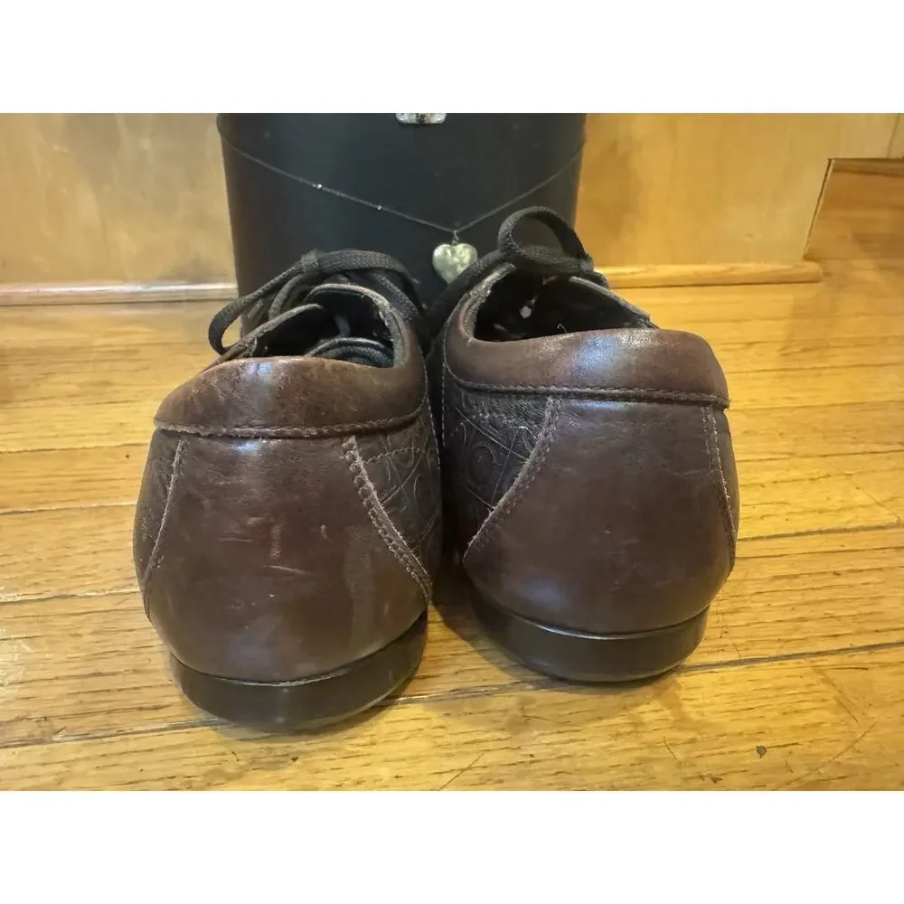 Salvatore Ferragamo LOGO BROWN LEATHER DRESS SNEAKER 9eee (700